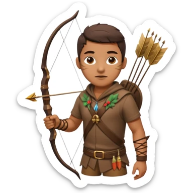 The classic hunter image with a bow and arrow on his back, dressed in brown with some animal made decorations sticker