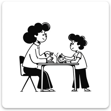 educator or speech therapist with child, who helps child with lessons sticker