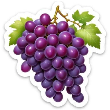 Cinematic glossy purple grapes, plump and dewy, gathered in a beautiful cluster, deep rich hues, ultra-detailed, fresh and juicy, soft glowing light. sticker