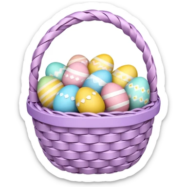 emojis.com 3d-emoji-of-a-colorful-easter-basket-filled-with-decorated-eggs,-pastel-ribbons,-and-a-woven-texture-in-glossy-emoji-style. sticker