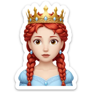 braided hair ice princess with red gold crown, red hair sticker