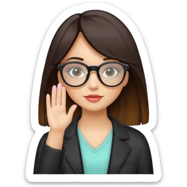 Crea una chica de colar blanca con gafas negras de cabello súper largo y flequillo de color marrón, con una cámara en sus manos y un estilo de ropa moderna de colores pasteles sticker