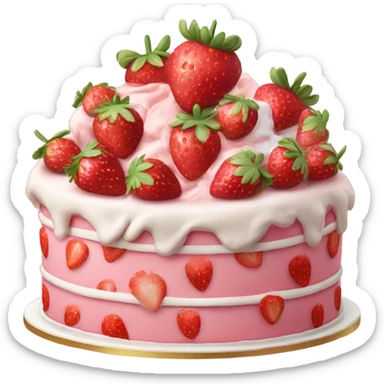 Pink strawberries and cream birthday cake  sticker