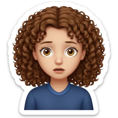 extreme worried face, curly hair girl,  sticker