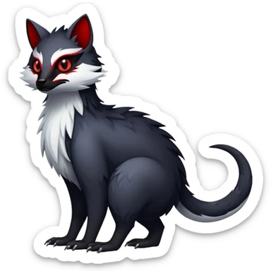 a white exotic edgy vernid-fionbr-Fakémon-creature, with black belly and red eyes, full body sticker