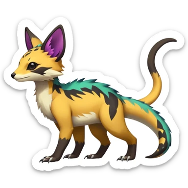 Rare realistic exotic edgy epic cute pretty beautiful handsome gorgeous aesthetic colorful vibrant Vernid-Trico-species-Fakemon-creature by LiLaiRa, 4 legs, 1 tail, random markings, (full body) sticker