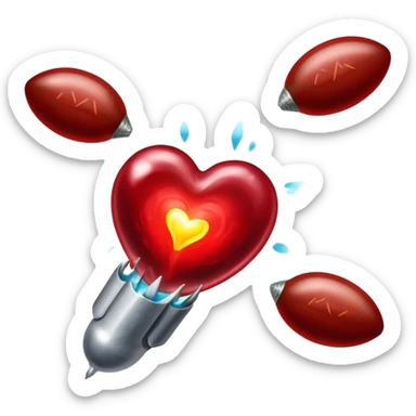 Glowing pieces of liver, red meat, and sardines floating around a red blood cell that shines brightly like a torch. Streams of light connect the blood cell to a heart and muscles, showing how heme iron creates energy and vitality throughout the body. sticker