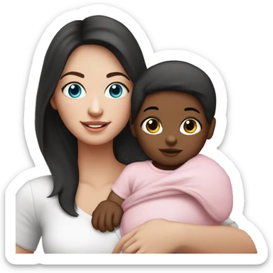 mom holding newborn baby girl with blue eyes and white skin baby dark hair white skin newborn little baby girl pink sticker