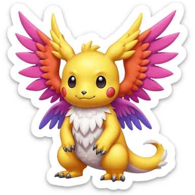 randomly-colored furry cute kawaii winged Fakémon-Pokémon-Scalie-Digimon-creature (full body) sticker