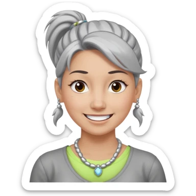 Female with big Silver Necklace, grey skin,ponytail hair, more bright silver,highlight necklace, different expressions. sticker