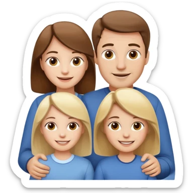 happy pale white  four person family with one brown hair dad, one brown hair mom, one blonde girl, and one brown hair girl sticker