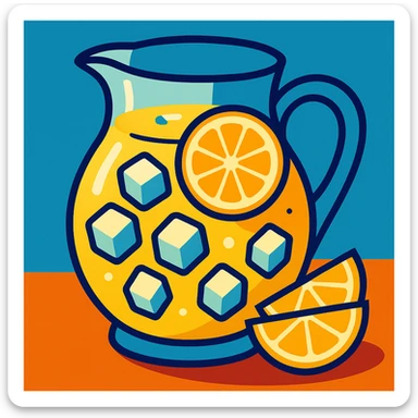 pitcher of lemonade with ice cubes, vibrant and inviting sticker