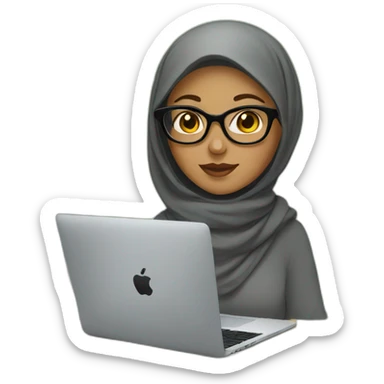 Girl with hijab and glasses using macbook sticker