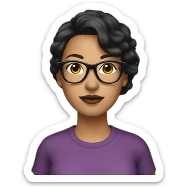 Dark haired woman with black glasses wearing a t-shirt that says swagger on it sticker