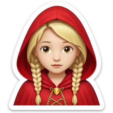 blonde braids hair kid girl, white skin, wear red cloak sticker