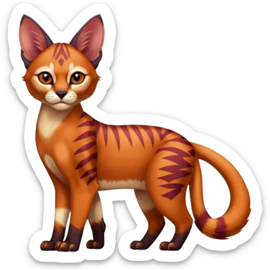 Patterned marked elegant furry cute beautiful cool edgy Caracal-Sphynx-Red-Panda-fusion-hybrid-animal-creature, full body sticker