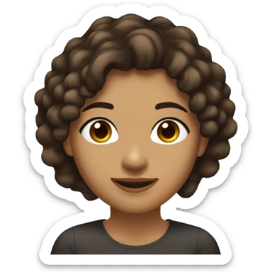 Fille de 23 ans brune de peau et des cheveux marrons chocolat les yeux aussi marron foncé qui sourit avec cheveux longs visage pas tres rond, yeux amandes et porte un truc noir couvert comme un col roulé  sticker