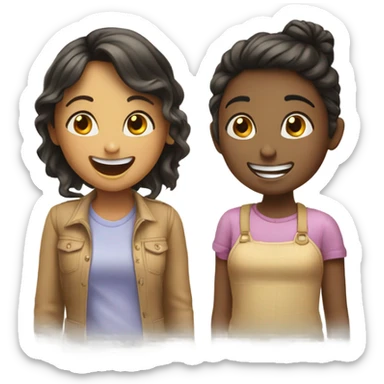 Two girls laughing at a girl sticker