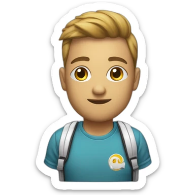 Eine Comicfigur mit einen T Shirt an. Auf dem Shirt steht „Auswander Coach“. sticker