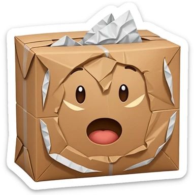 Generate a realistic emoji of a package being damaged. The emoji is simple and has no facial expressions sticker