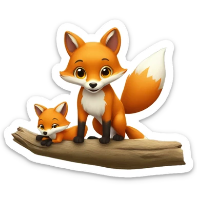 little fox playing with 3 little kids sticker