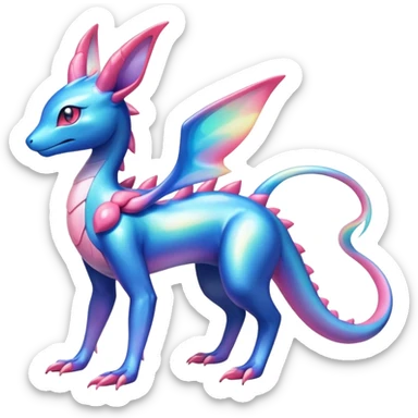 Colorful Iridescent Exotic Amaura-Salandit-Aurorus-Sylveon-Fakémon-hybrid-creature (full body)  sticker