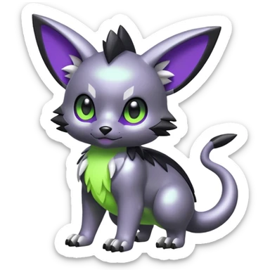 Cute cool shiny metallic alloy silver-grey-black-obsidian purple neon-green white lime animal hybrid Fakemon full body sticker