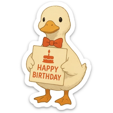 duck with bowtie holding birthday card sticker