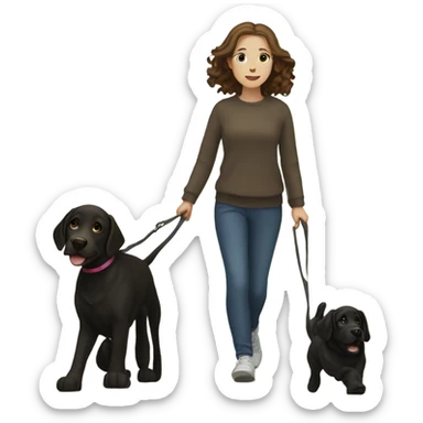 White girl with wavy brown hair walking a black Labrador sticker