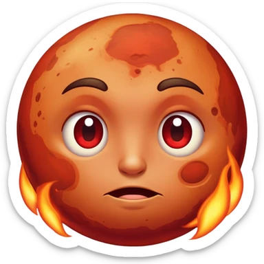 Mars planet with red surface and a hot sweating face with flushed cheeks sticker