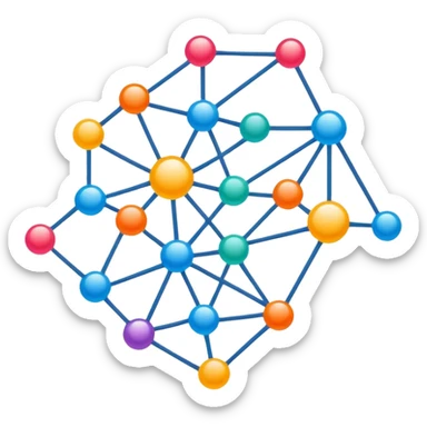 neural network with nodes and connections, simple colorful design for telegram sticker