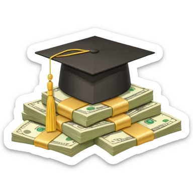 graduation hat on pile of money sticker