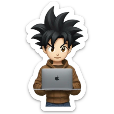 Goku black hair with a mac book  sticker
