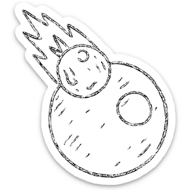 minimalist hand-drawn outlined icon of a meteor and planet, worn distressed effect sticker