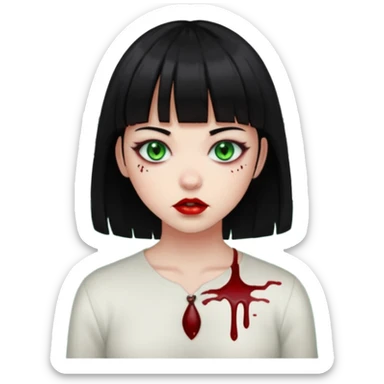 Guria com cabelo preto franjinha sangrando olhos verdes  fundo preto e um piercing bridgepiercing sticker