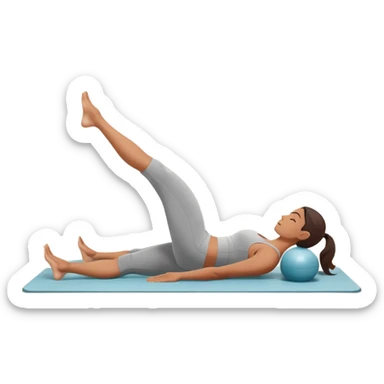 A person performing a Pilates exercise on a mat in a clean, modern studio. The focus is on core strength and flexibility, with a neutral, calming color palette. Simple equipment like a reformer machine and a soft, tranquil background enhance the feeling of controlled movement and focus. sticker