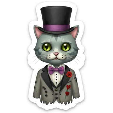 zombie cat with bow tie and top hat sticker