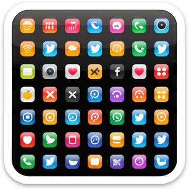 A simple black screen displaying app icons in grid sticker