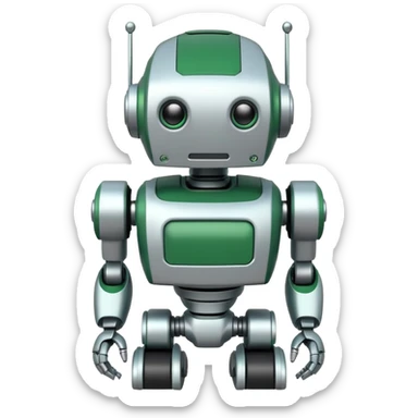White and green painted robot, cybersecurity sticker