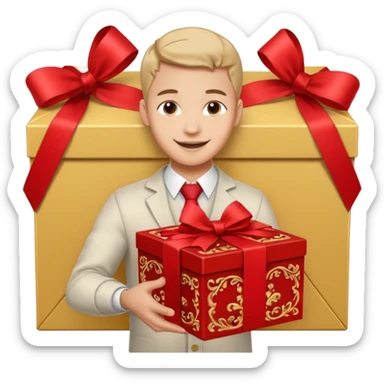 The smiling young man handed over his beautiful box. sticker