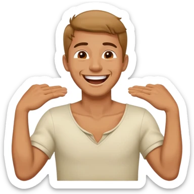 a guy holding his neck with 2 hands and laughing sticker