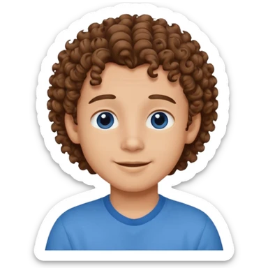 cute boy happy with heart eyes curly brown hair blue shirt sticker