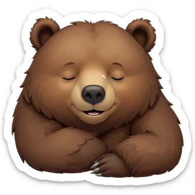 Meme-Worthy Cute Sleeping Grizzly Bear Portrait Emoji, Head resting peacefully with a contented smile, showcasing a massive, robust build and a luxuriously soft deep brown fur, eyes shut in a serene, restful nap, Simplified yet hilariously adorable features, highly detailed, glowing with a soft, drowsy light, high shine, relaxed and utterly lovable, stylized with an air of playful laziness, bright and heartwarming, soft glowing outline, capturing the essence of a comically sleepy grizzly, so meme-worthy it feels like it could instantly become the next viral sensation of adorable slumber! sticker