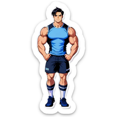 Levi wearing footy clothes and big muscles  sticker