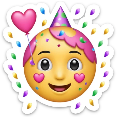 party face emoji with confetti and a pink heart sticker