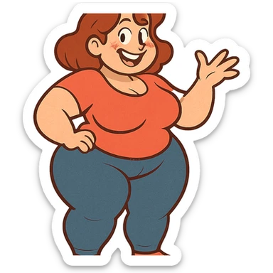 A woman with exaggerated proportions, focusing on a cartoonish and playful style sticker