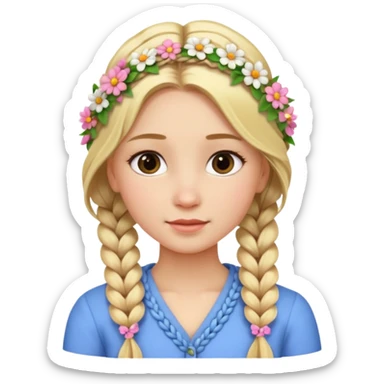 a girl with long blonde hair in a braid with flowers sticker