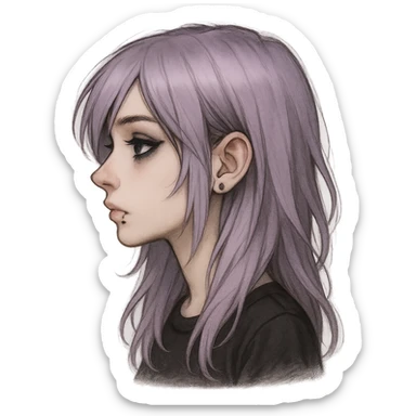 emo girl profile, pastel purple hair sticker