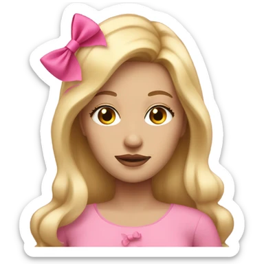 woman with long blonde hair, eyelashes, and pink bow sticker