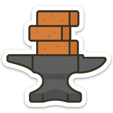 flat toon style anvil with bricks stacked on top, simple shapes sticker